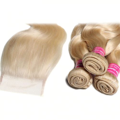 613 blonde body wave hair bundles with closure