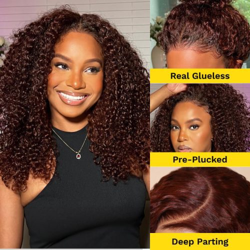 Reddish Brown Jerry Curly 7×5  Bye Bye Knots Wig