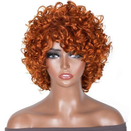 ShortHumanHairWigBouncyCurlOrangeGingerColor