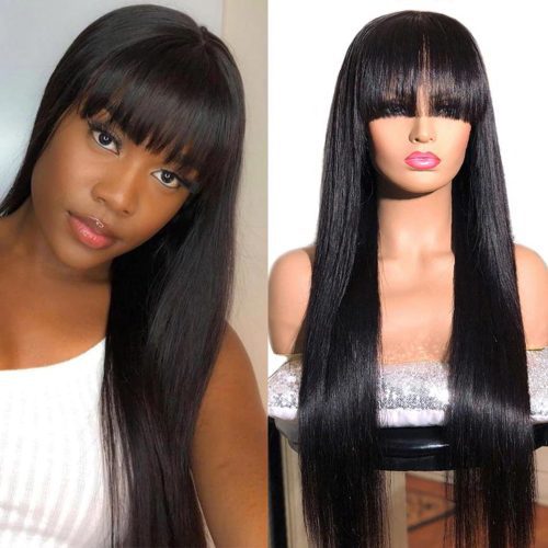 Straight Human Hair Wigs With Bangs Lace Front Wig With Bangs 13x4 Lace Frontal Wig With 0d10f99a a124 48d5 8a3d 74386c5a41ef