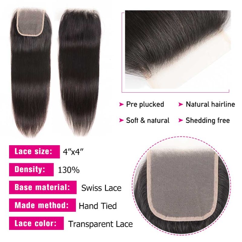 Sunber Hair Bundles With Closure Remy Human Hair Extension 8 28 inch 3 4 Bundles withTransparent 1