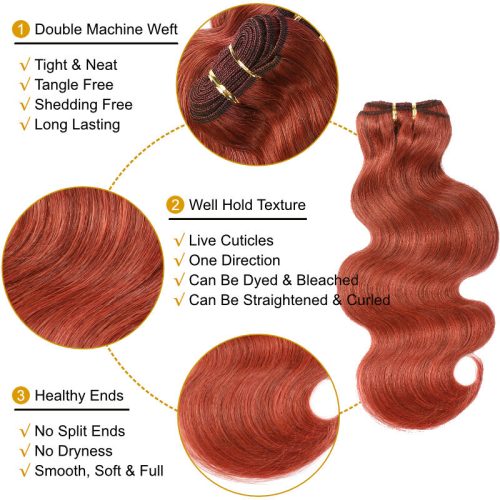 sunber Auburn Brown human hair weave 33 body wave hair bundles texture details