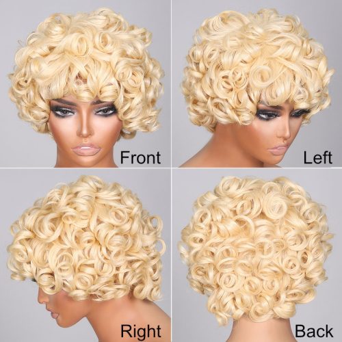 sunber hair 613 blonde short bouncy rose curly wig with bangs glueless human hair wig all sides show