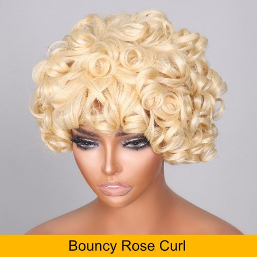 sunber hair 613 blonde short bouncy rose curly wig with bangs glueless human hair wig show