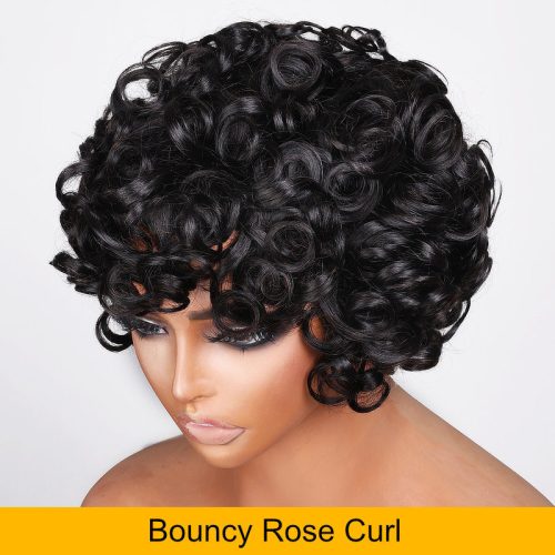 sunber hair short bouncy rose curly wig with bangs glueless human hair wig curl show e026f6aa 69cd 4385 808d 523c6c0c7f0c