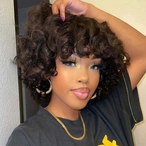 sunber hair short bouncy rose curly wig with bangs glueless human hair wig customer share video 421e3559 0bfa 47fa b701 b3bc81baba78