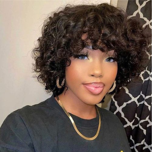 sunber hair short bouncy rose curly wig with bangs glueless human hair wig real customer share 2 03000f86 be14 4827 aa45 c337dc110042